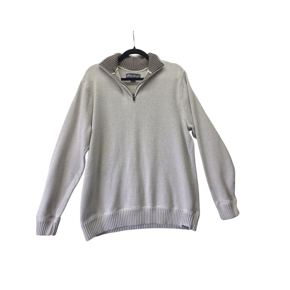 Eddie Bauer Mens TXL Gray 100% Cotton Quarter Zip‎ Pullover Sweater Tall XL